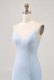 Light Blue Bodycon Spaghetti Straps Beaded Homecoming Dress