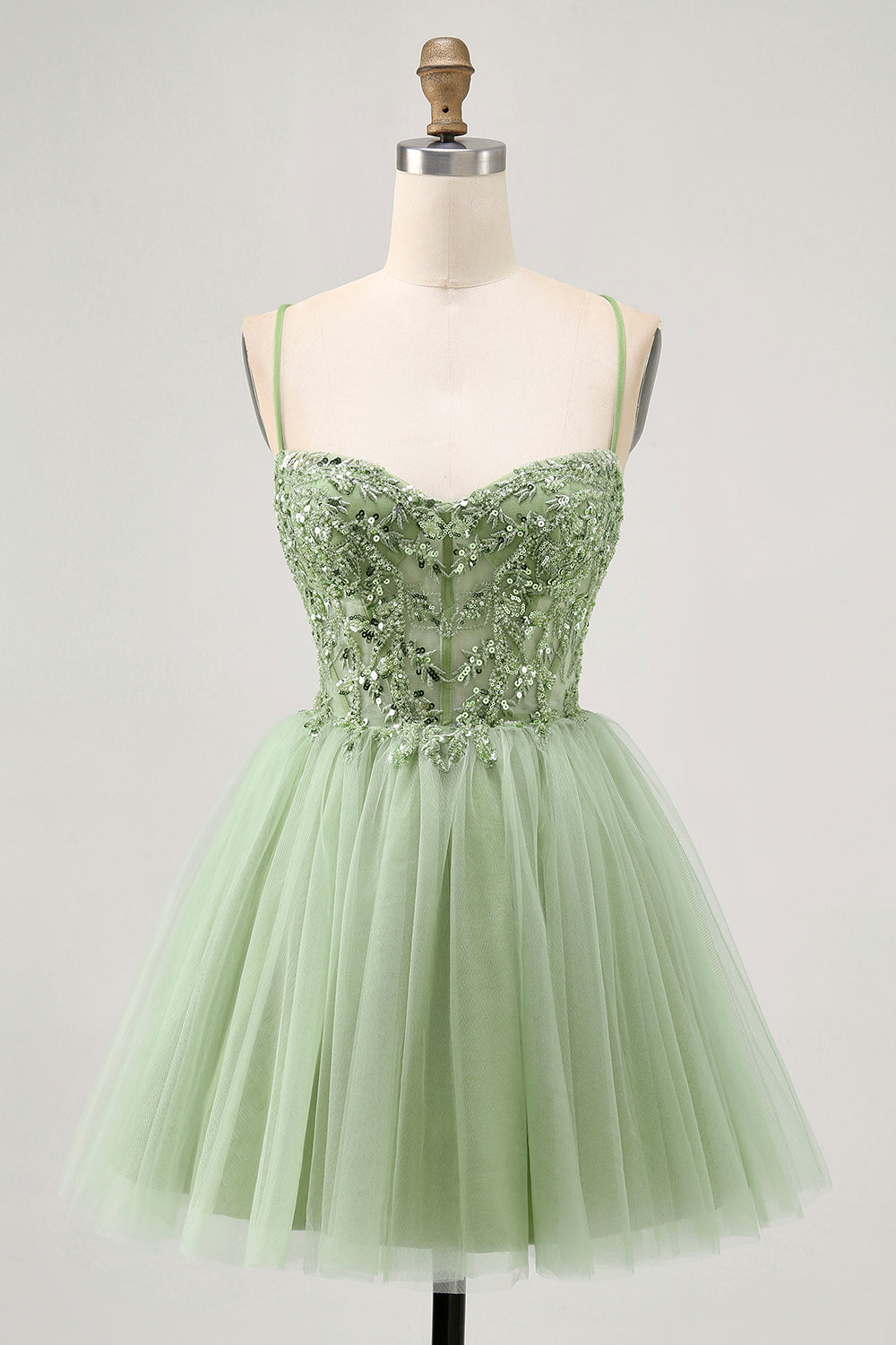Green A Line Corset Short Homecoming Dress with Appliques
