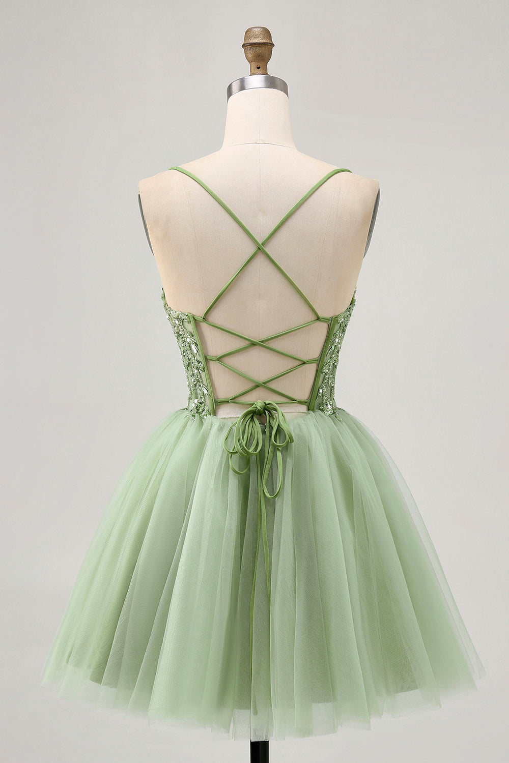 Green A Line Corset Short Homecoming Dress with Appliques