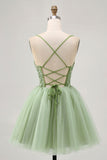Green A Line Corset Short Homecoming Dress with Appliques