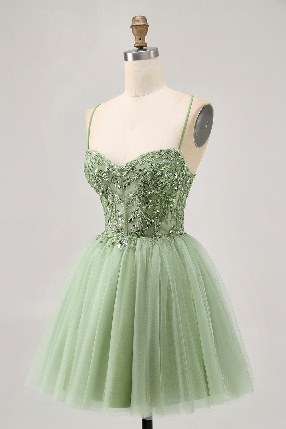 Green A Line Corset Short Homecoming Dress with Appliques