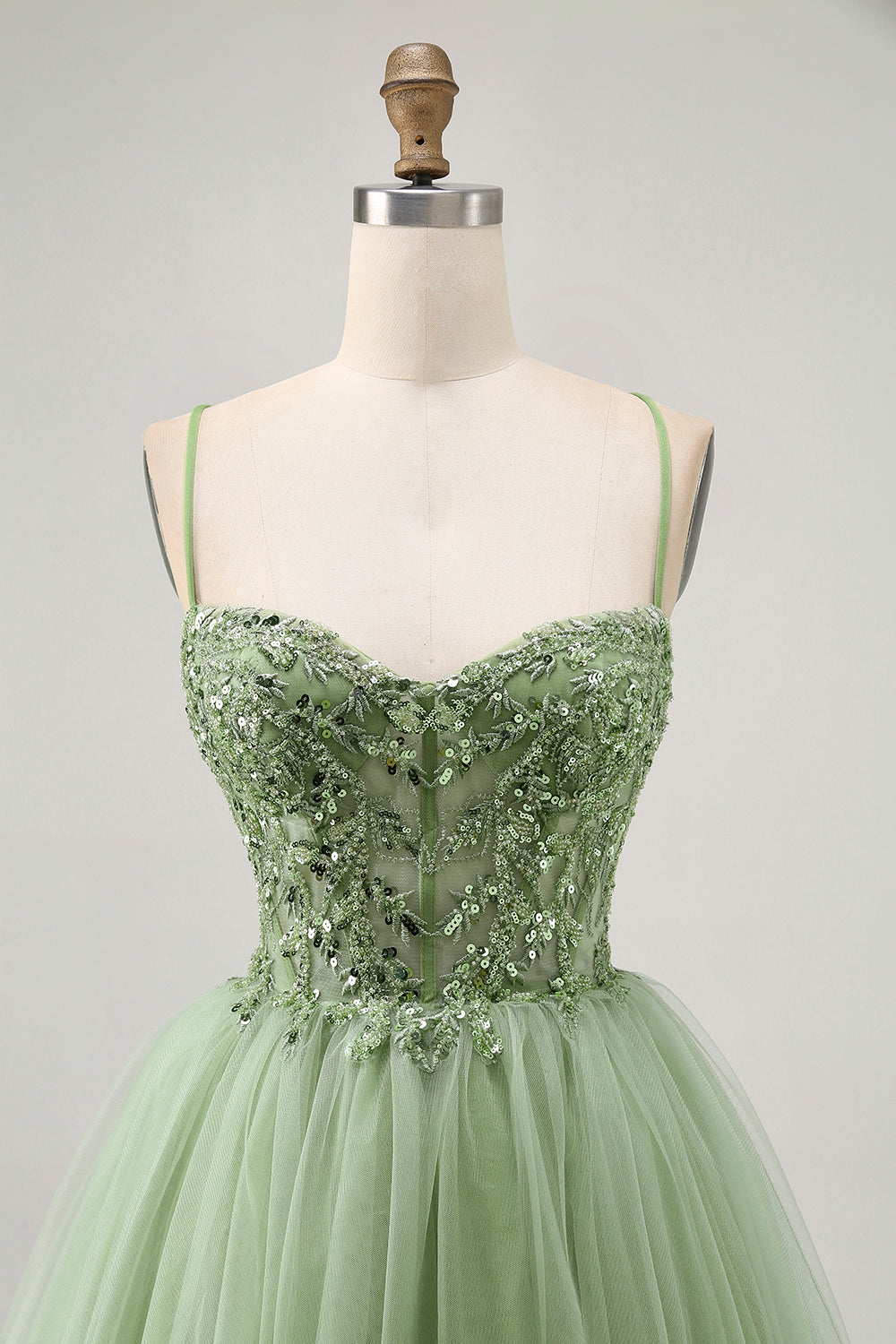 Green A Line Corset Short Homecoming Dress with Appliques