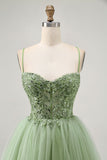 Green A Line Corset Short Homecoming Dress with Appliques