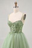 Green A Line Corset Short Homecoming Dress with Appliques