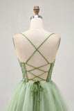 Green A Line Corset Short Homecoming Dress with Appliques