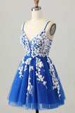 Royal Blue A-Line Spaghetti Straps Tulle Short Homecoming Dress with Lace Up Back