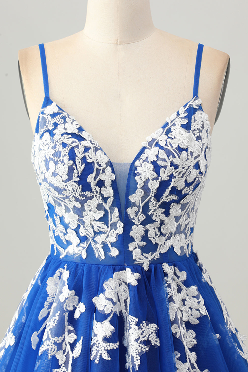 Royal Blue A-Line Spaghetti Straps Tulle Short Homecoming Dress with Lace Up Back