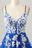 Royal Blue A-Line Spaghetti Straps Tulle Short Homecoming Dress with Lace Up Back