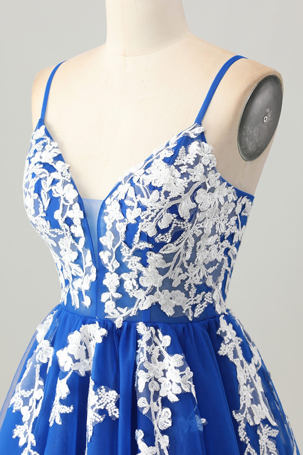 Royal Blue A-Line Spaghetti Straps Tulle Short Homecoming Dress with Lace Up Back