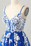 Royal Blue A-Line Spaghetti Straps Tulle Short Homecoming Dress with Lace Up Back