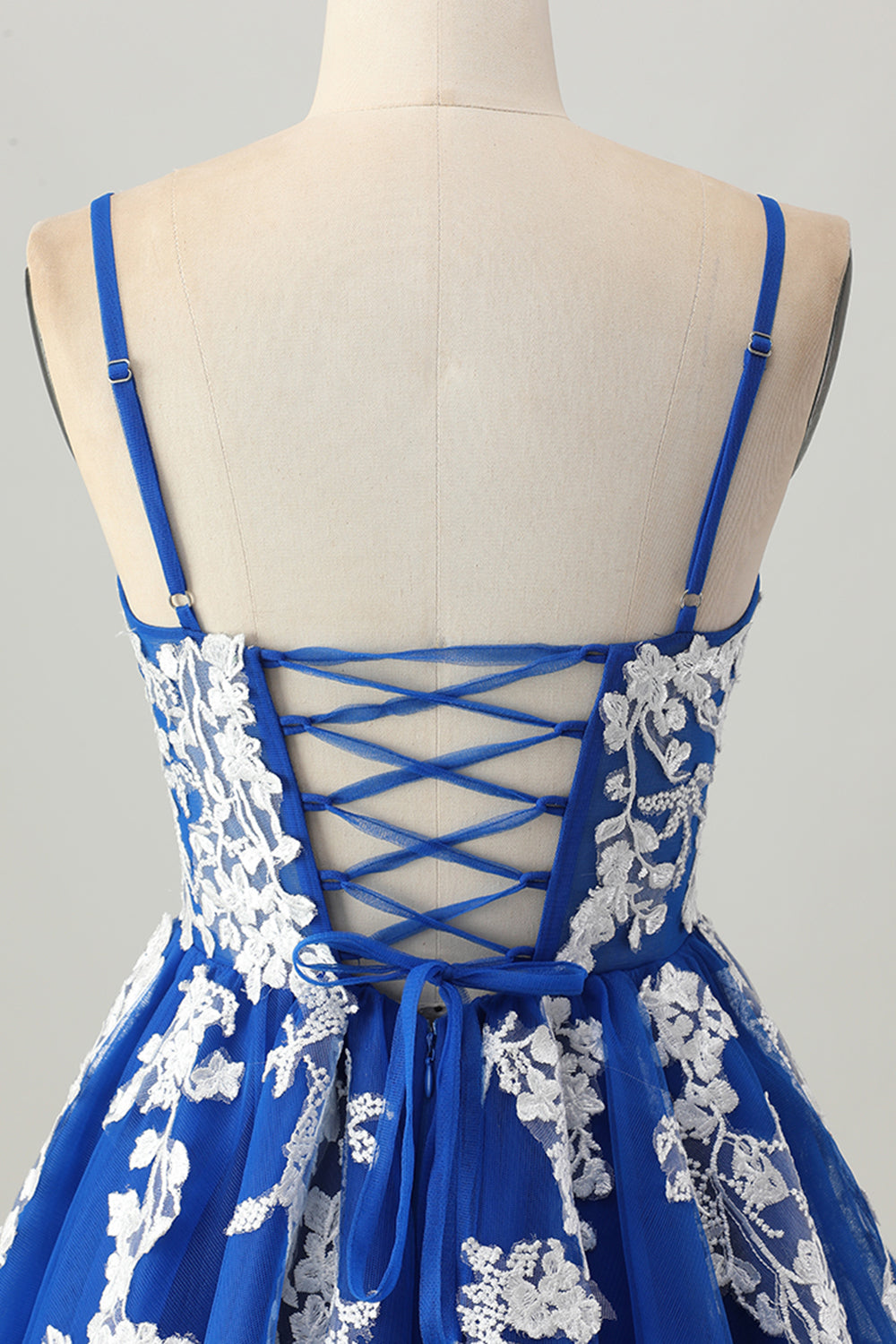 Royal Blue A-Line Spaghetti Straps Tulle Short Homecoming Dress with Lace Up Back