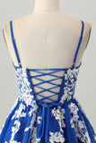 Royal Blue A-Line Spaghetti Straps Tulle Short Homecoming Dress with Lace Up Back