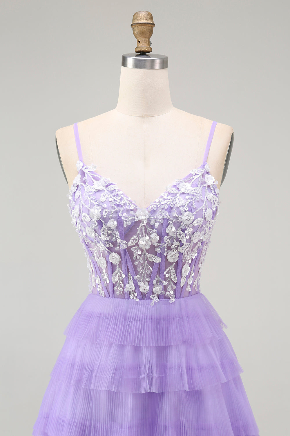 Purple Corset A Line Tiered Long Prom Dress