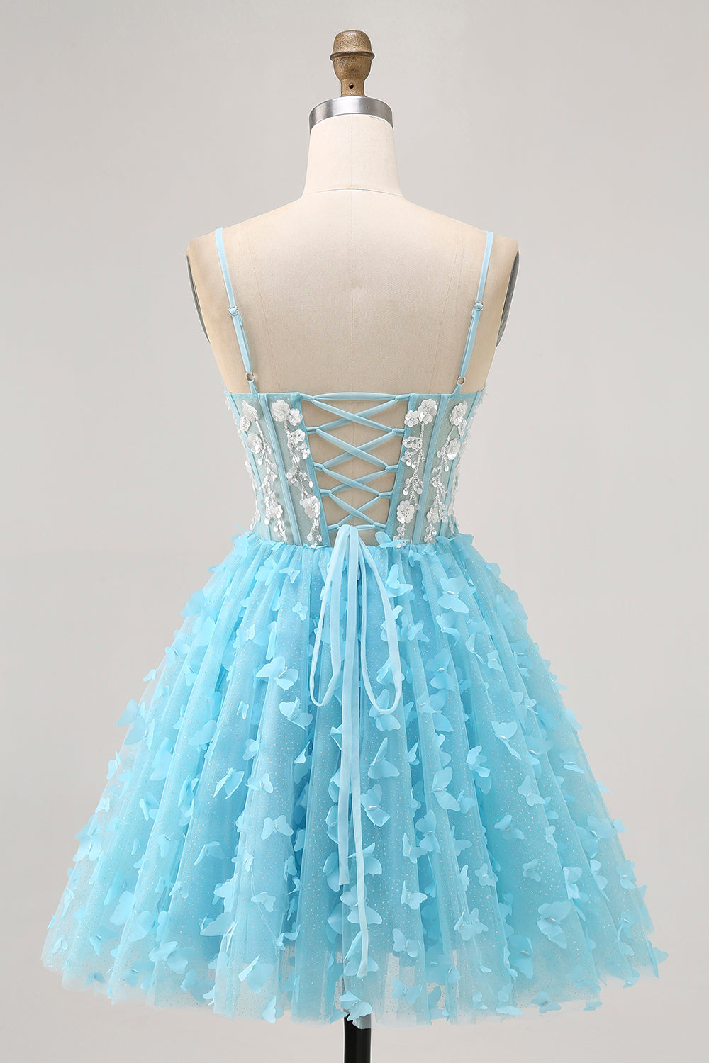 Blue A Line Appliques Butterfly Corset Short Homecoming Dress