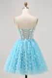 Blue A Line Appliques Butterfly Corset Short Homecoming Dress