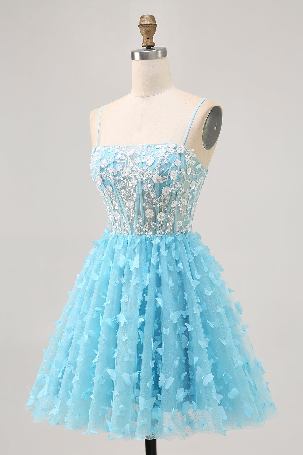 Blue A Line Appliques Butterfly Corset Short Homecoming Dress