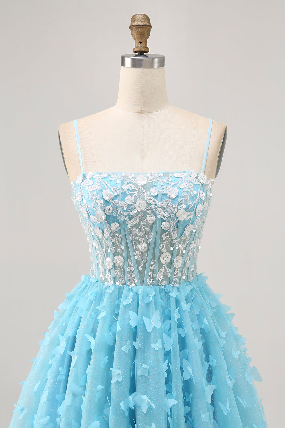Blue A Line Appliques Butterfly Corset Short Homecoming Dress