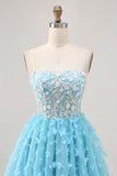 Blue A Line Appliques Butterfly Corset Short Homecoming Dress