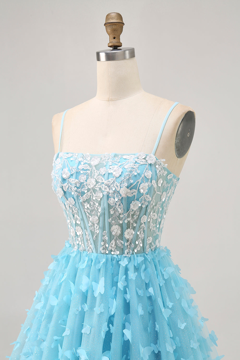 Blue A Line Appliques Butterfly Corset Short Homecoming Dress