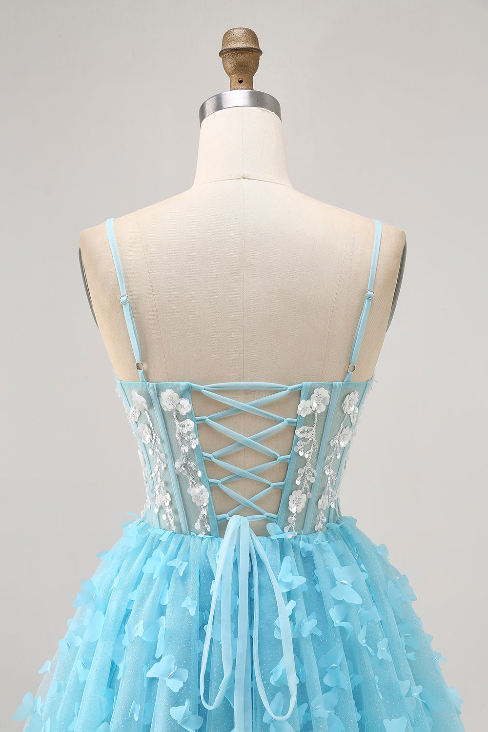 Blue A Line Appliques Butterfly Corset Short Homecoming Dress