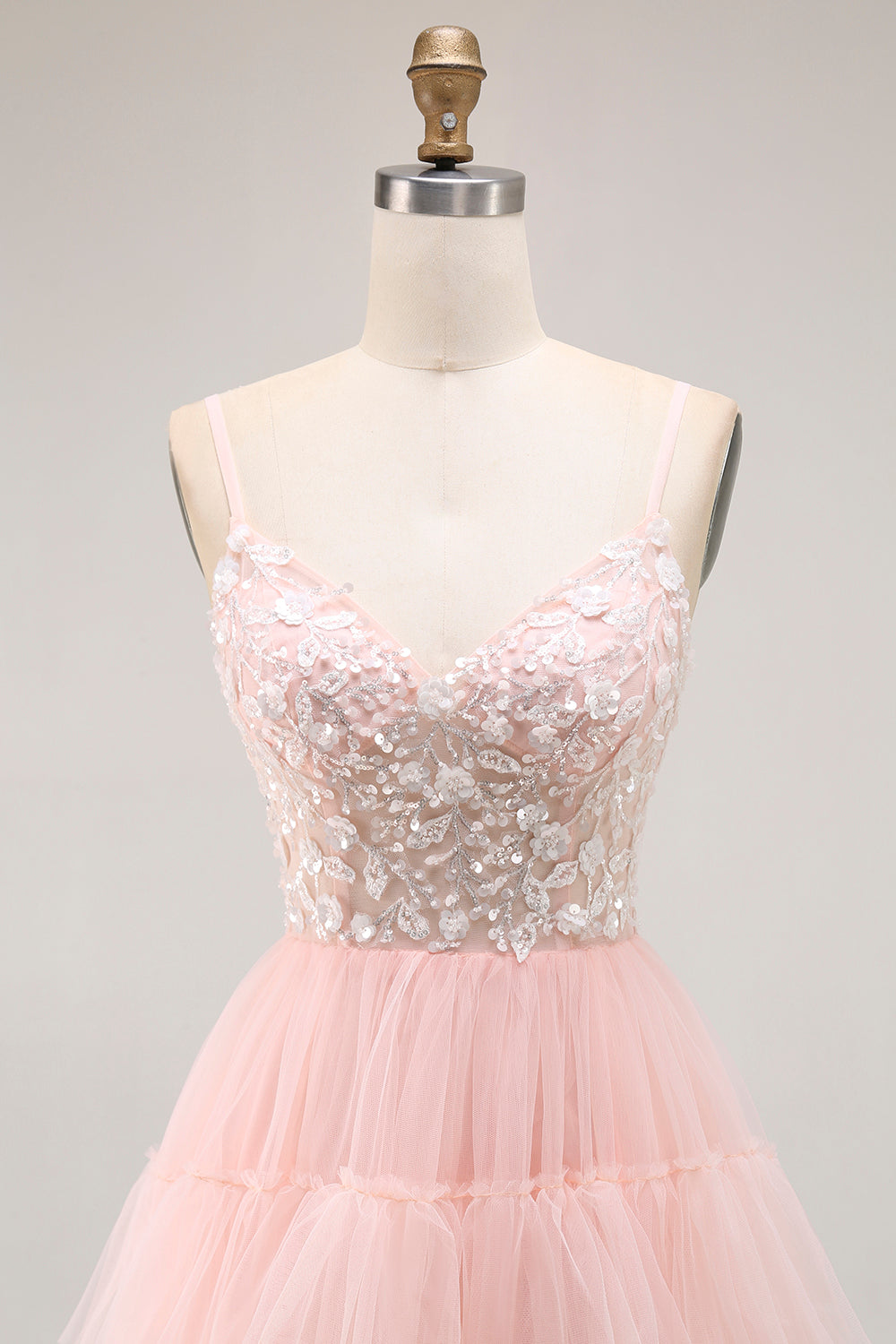 Blush A Line Corset Sequins Tiered Ruffle Long Prom Dress with Appliques