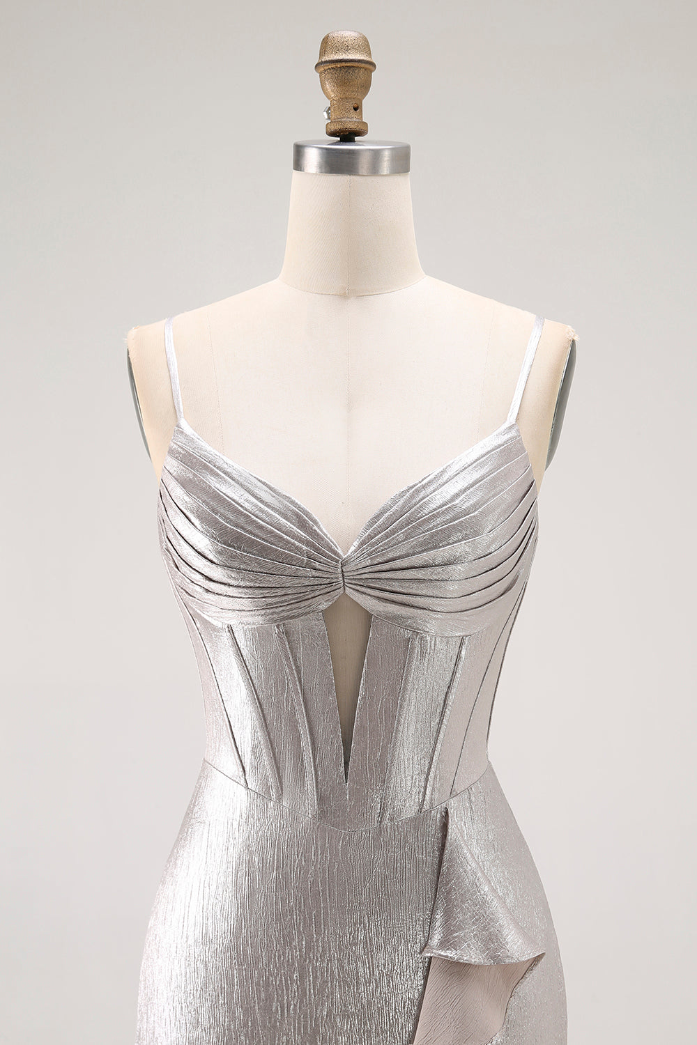 Grey Mermaid Beaded Corset Tiered Pleated Long Prom Dress with Slit