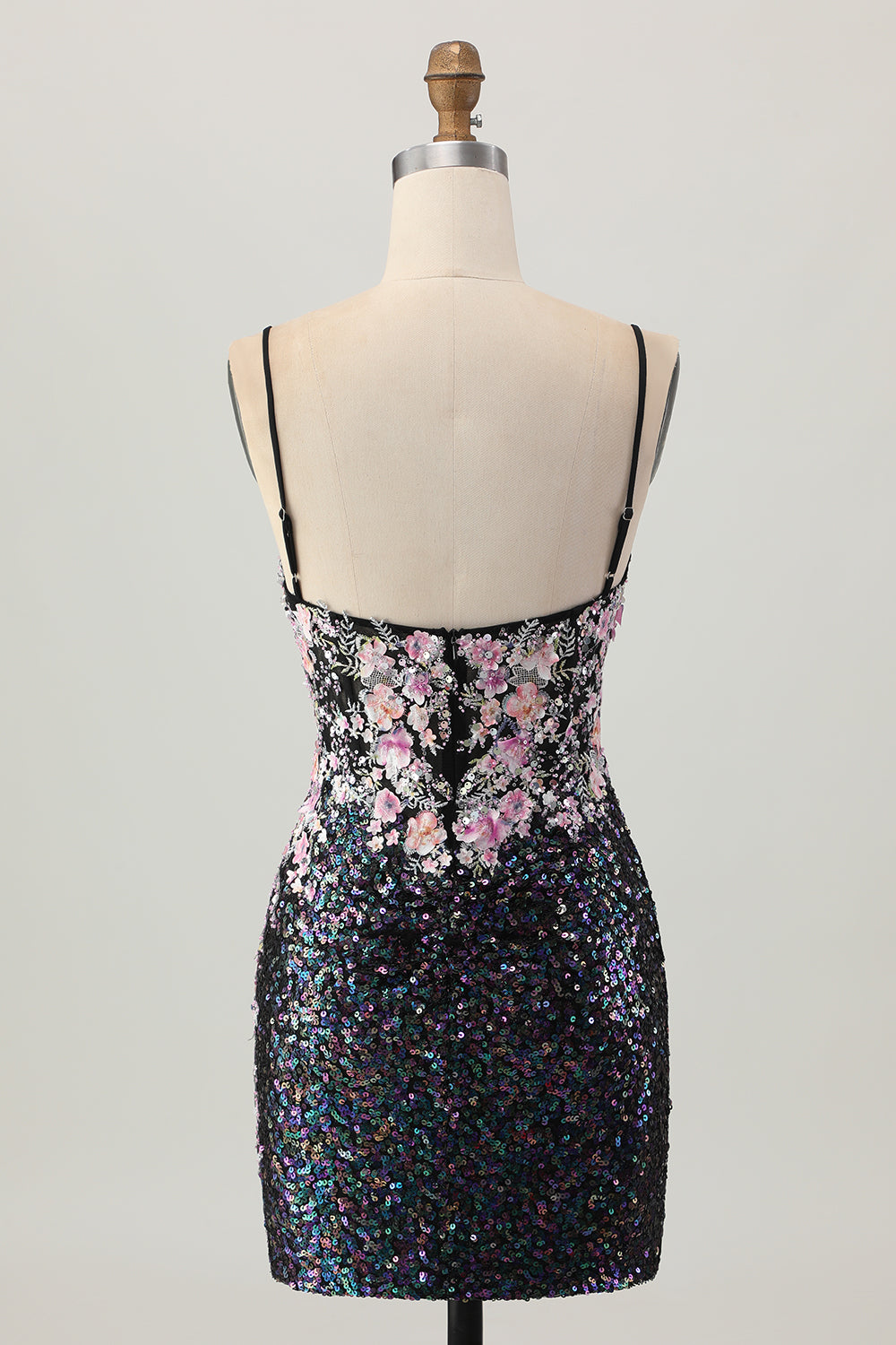 Sparkly Black Pink Flower Bodycon Corset Short Homecoming Dress with Sequins