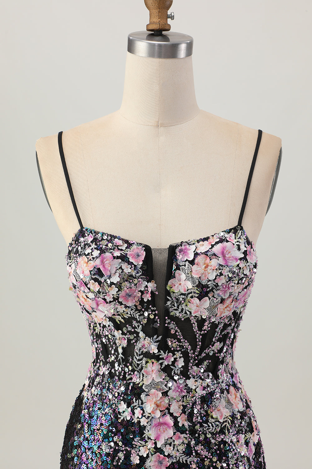 Sparkly Black Pink Flower Bodycon Corset Short Homecoming Dress with Sequins