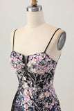 Sparkly Black Pink Flower Bodycon Corset Short Homecoming Dress with Sequins