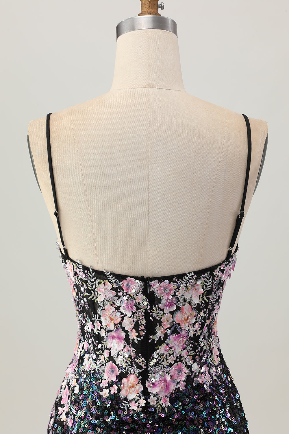 Sparkly Black Pink Flower Bodycon Corset Short Homecoming Dress with Sequins
