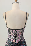 Sparkly Black Pink Flower Bodycon Corset Short Homecoming Dress with Sequins