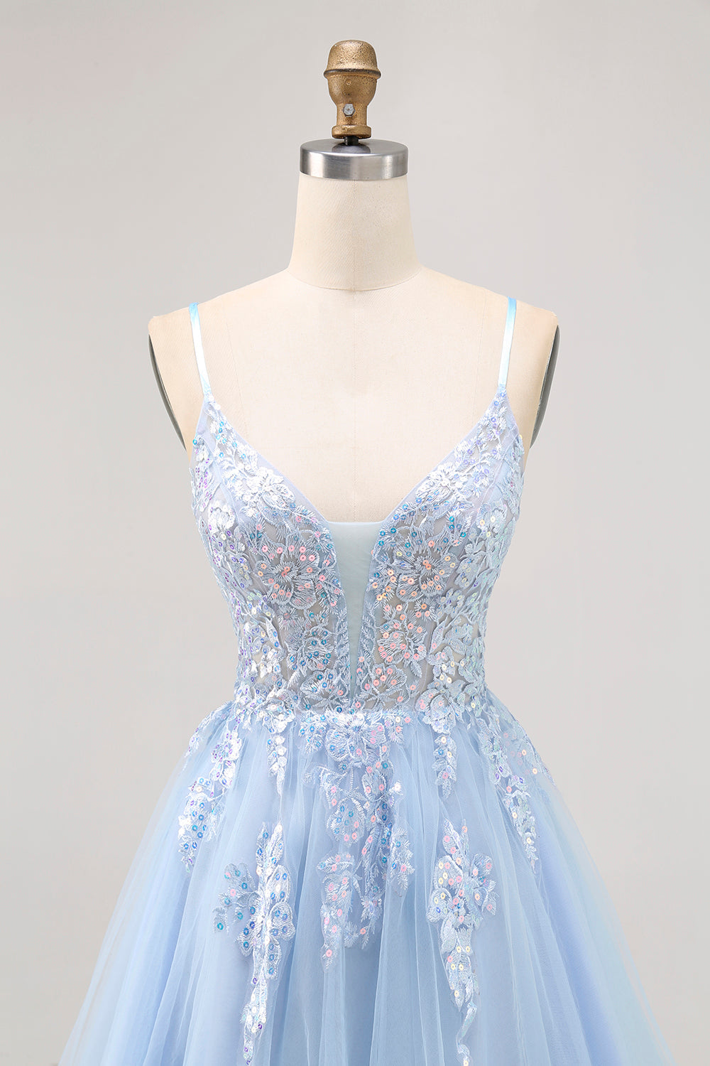 Sparkly Blue A Line Tulle Sequins Lace Up Back Short Cocktail Dress
