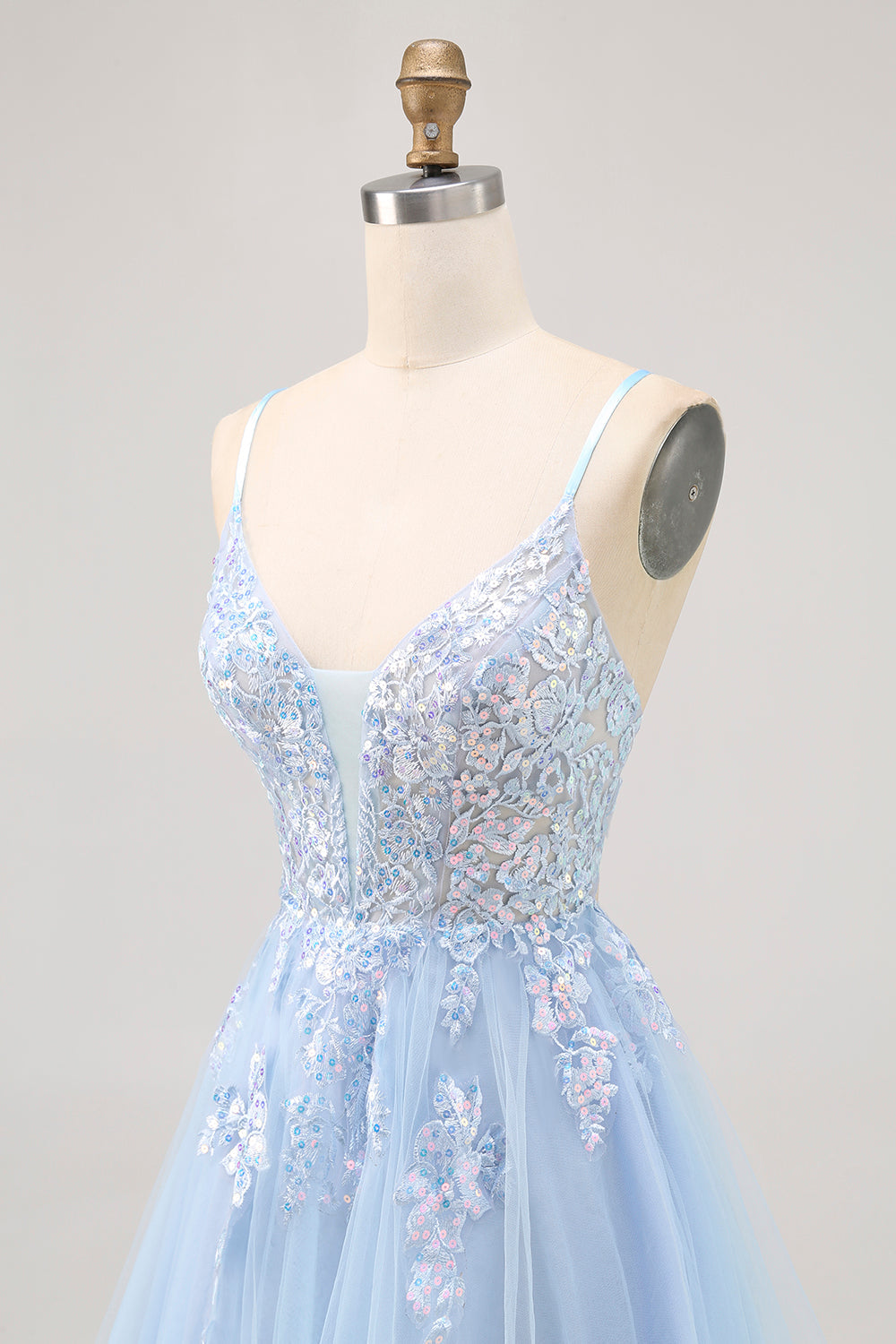 Sparkly Blue A Line Tulle Sequins Lace Up Back Short Cocktail Dress
