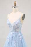 Sparkly Blue A Line Tulle Sequins Lace Up Back Short Cocktail Dress