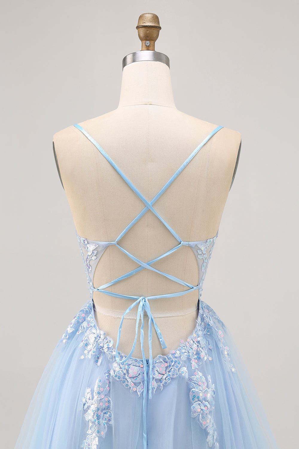 Sparkly Blue A Line Tulle Sequins Lace Up Back Short Cocktail Dress