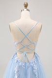 Sparkly Blue A Line Tulle Sequins Lace Up Back Short Cocktail Dress