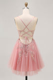Sparkly Blush Beaded Sequined Tulle A Line Short Cocktail Dress