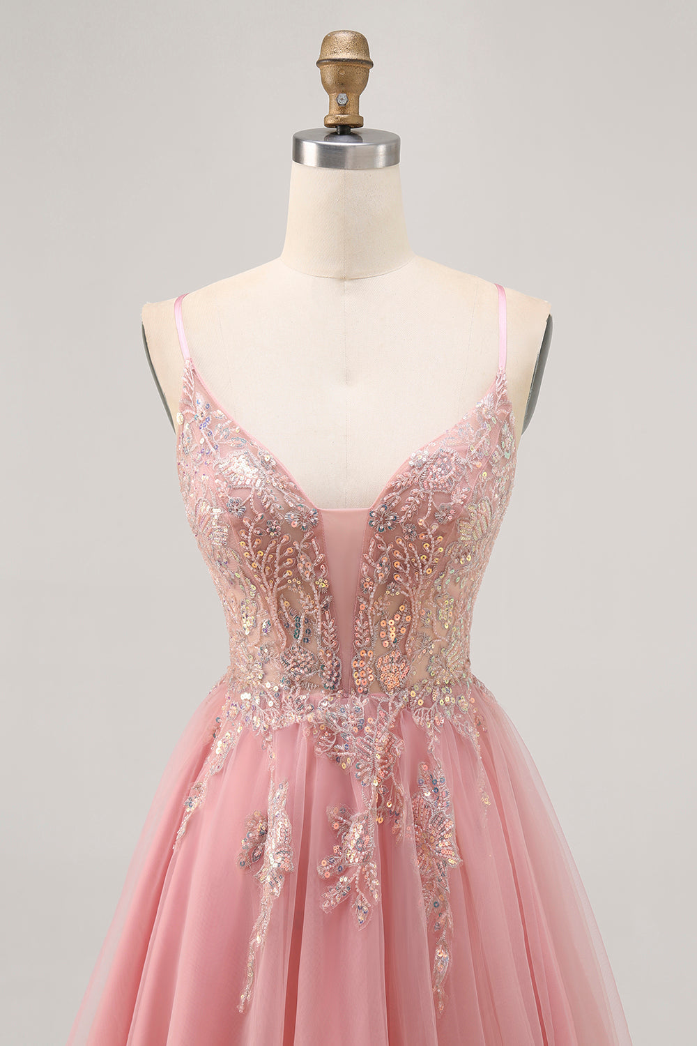 Sparkly Blush Beaded Sequined Tulle A Line Short Cocktail Dress