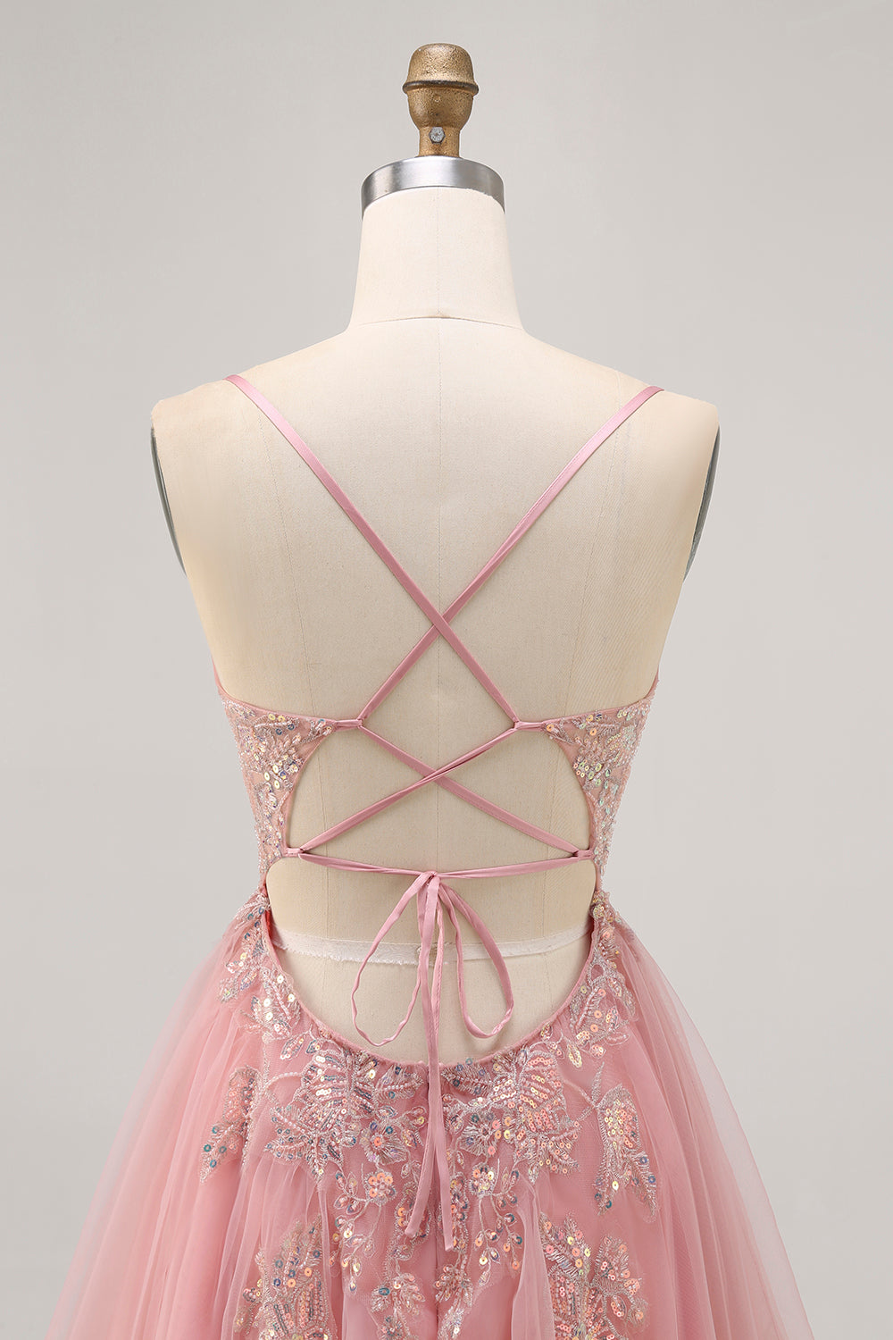 Sparkly Blush Beaded Sequined Tulle A Line Short Cocktail Dress