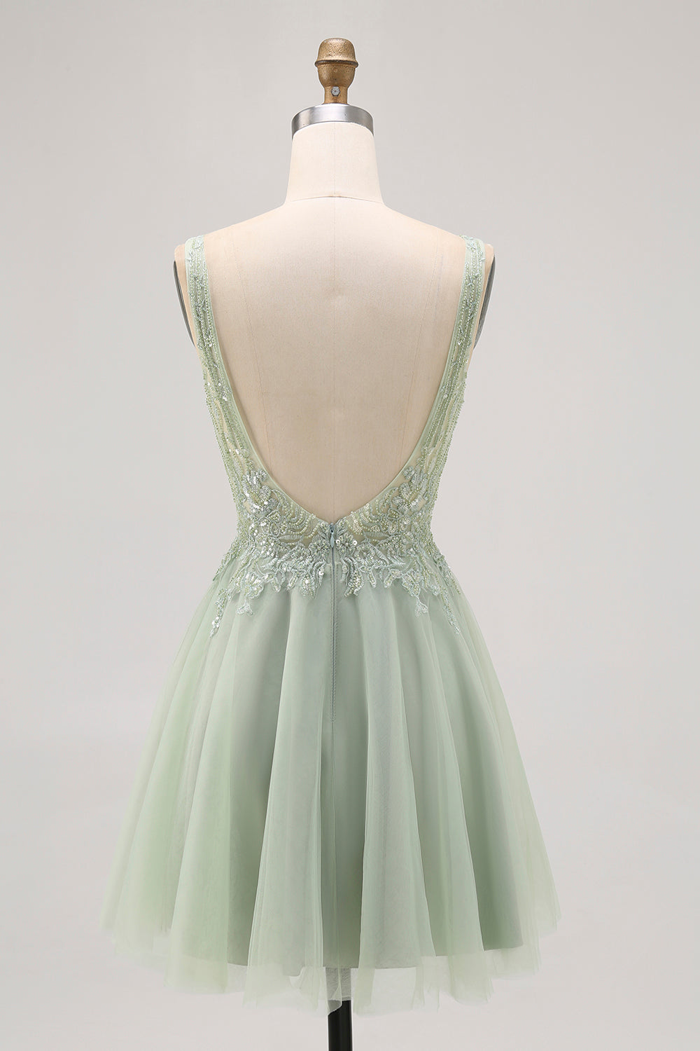 Sparkly Green Tulle V-Neck Beaded Short Cocktail Dress with Appliques