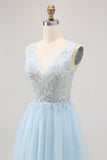 Sparkly Blue Tulle Beaded V-Neck Short Corset Cocktail Dress