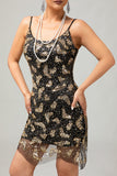 Sparkly Black Golden Sequins Bodycon Short Gatsby 1920s Dress