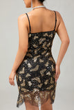 Sparkly Black Golden Sequins Bodycon Short Gatsby 1920s Dress