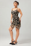 Sparkly Black Golden Sequins Bodycon Short Gatsby 1920s Dress