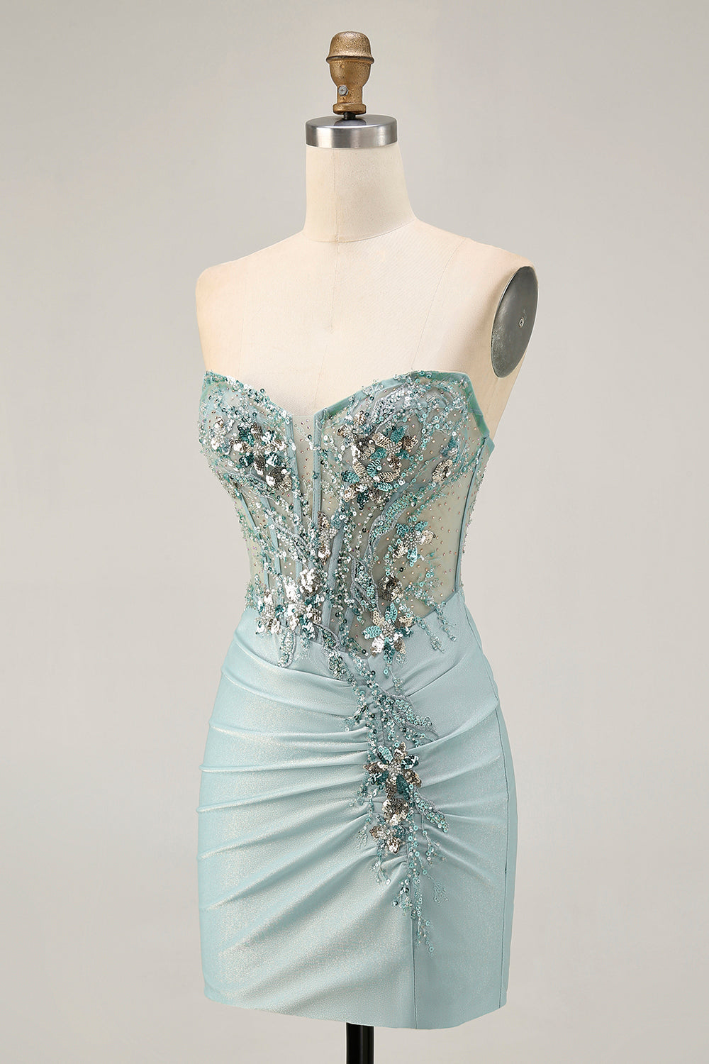 Grey Green Bodycon Strapless Homecoming Dress with Sequins