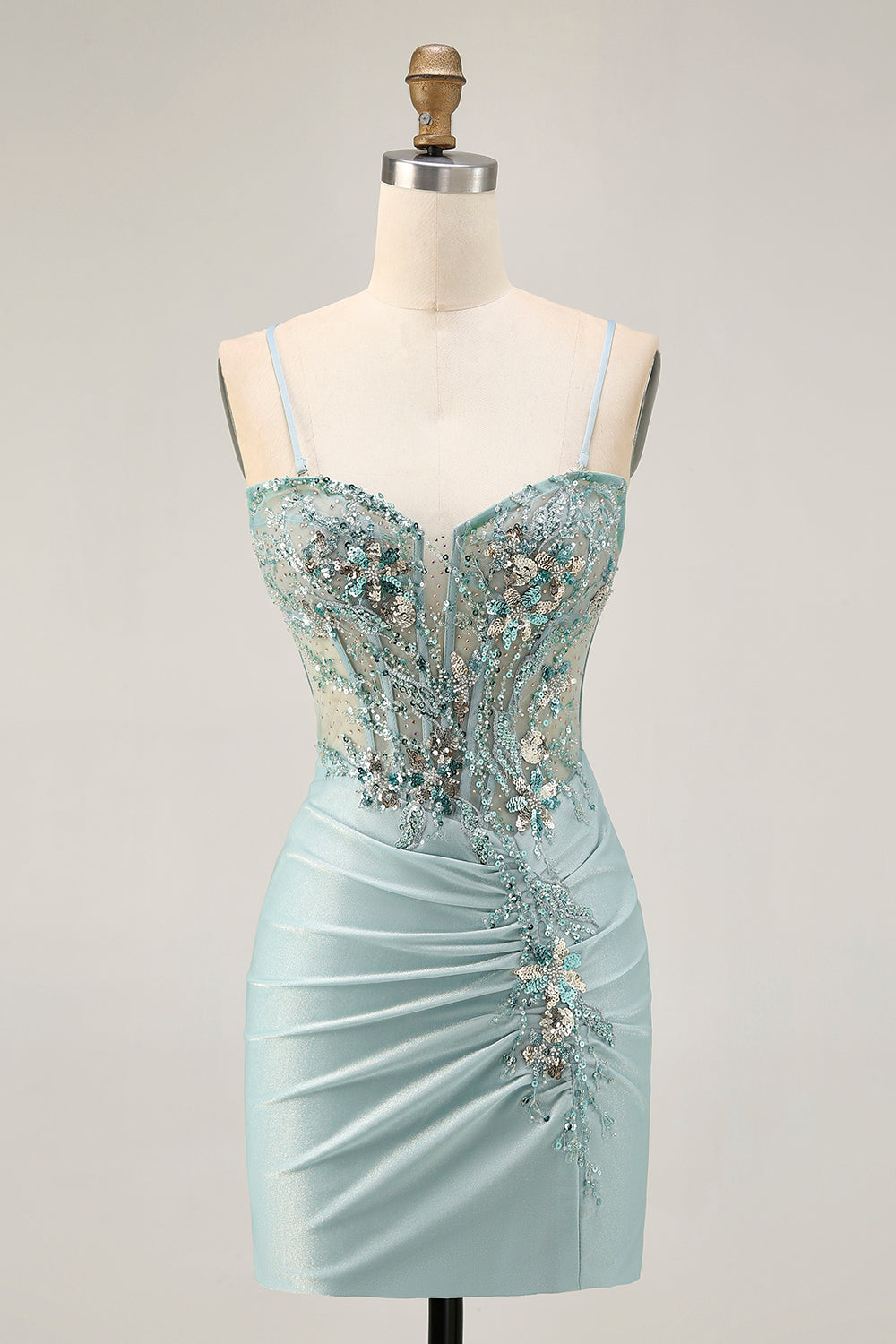 Grey Green Bodycon Strapless Homecoming Dress with Sequins