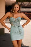 Sparkly Grey Green Bodycon Strapless Short Homecoming Dress with Lace Up Back