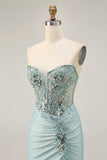 Grey Green Bodycon Strapless Homecoming Dress with Sequins