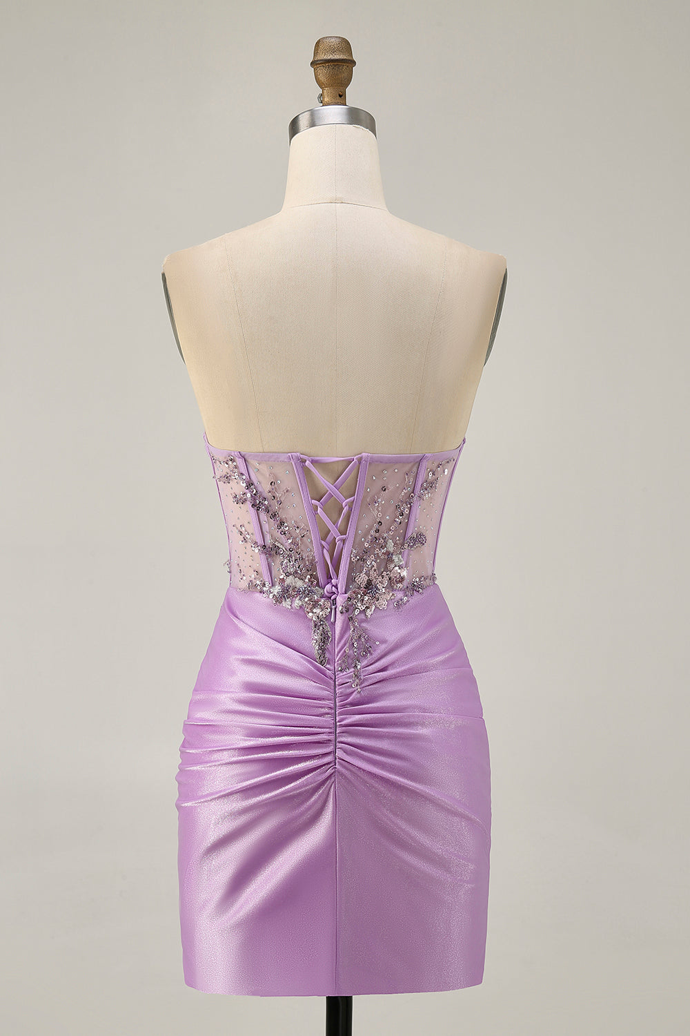 Sparkly Lilac Bodycon Strapless Short Homecoming Dress with Lace Up Back