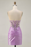 Sparkly Lilac Bodycon Strapless Short Homecoming Dress with Lace Up Back